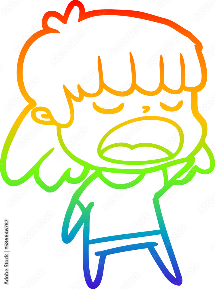 rainbow gradient line drawing cartoon woman talking loudly rainbow gradient line drawing cartoon woman talking loudly