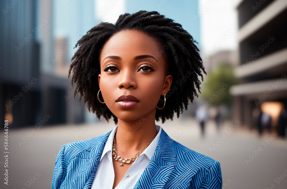 Beautiful african american in business suit on background of ...