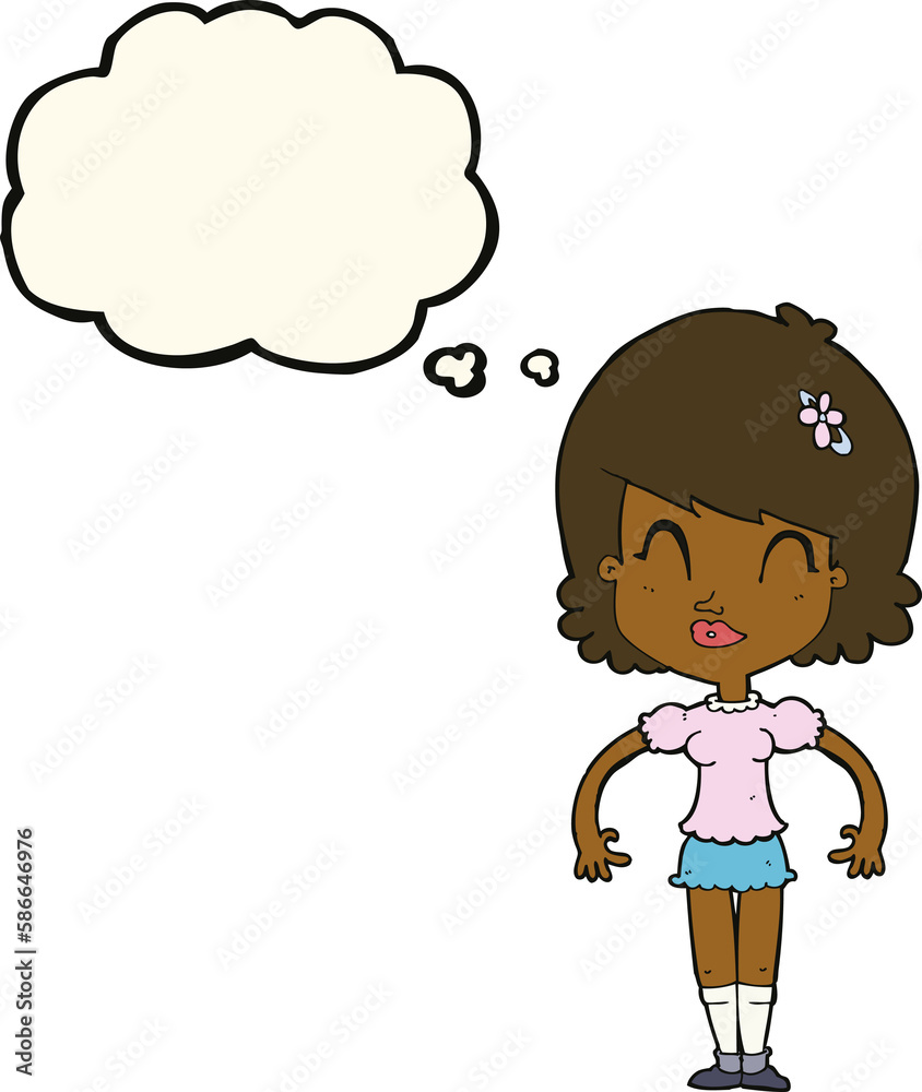 cartoon happy pretty woman with thought bubble cartoon happy pretty woman with thought bubble