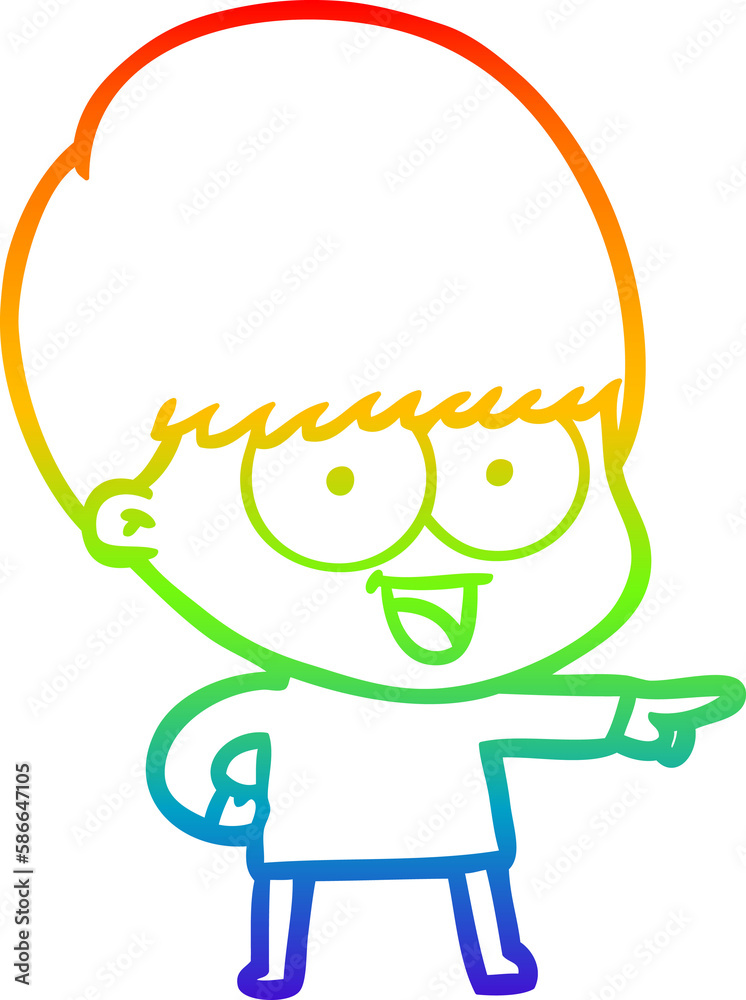 rainbow gradient line drawing happy cartoon boy pointing rainbow gradient line drawing happy cartoon boy pointing
