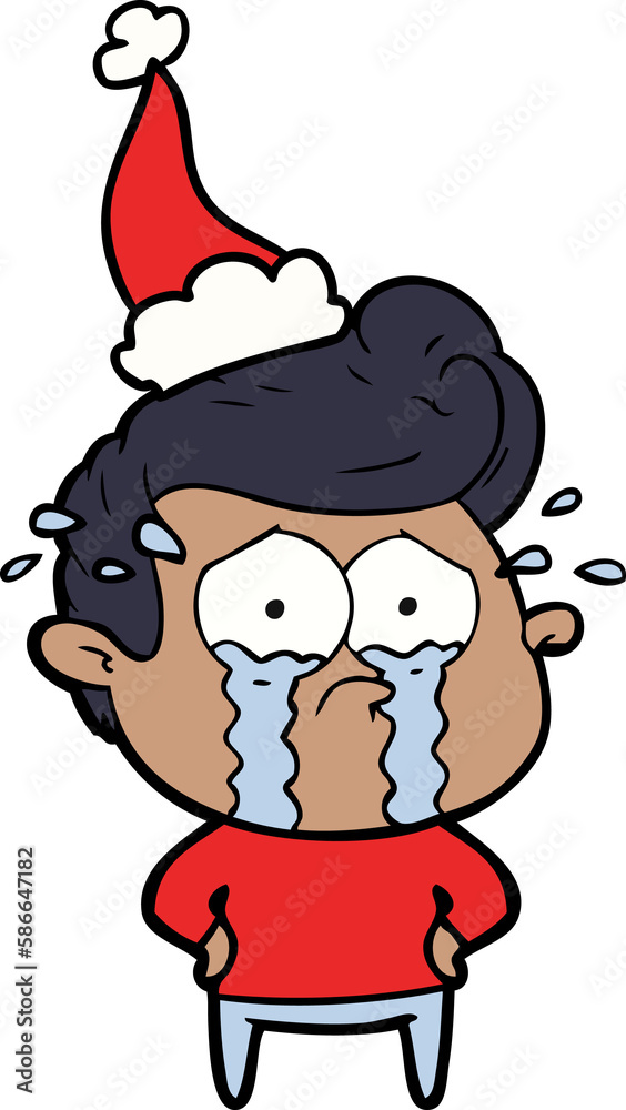 line drawing of a crying man wearing santa hat line drawing of a crying man wearing santa hat