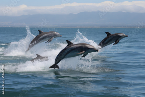 Dolphins leaping out of the water created wtih AI © thejokercze