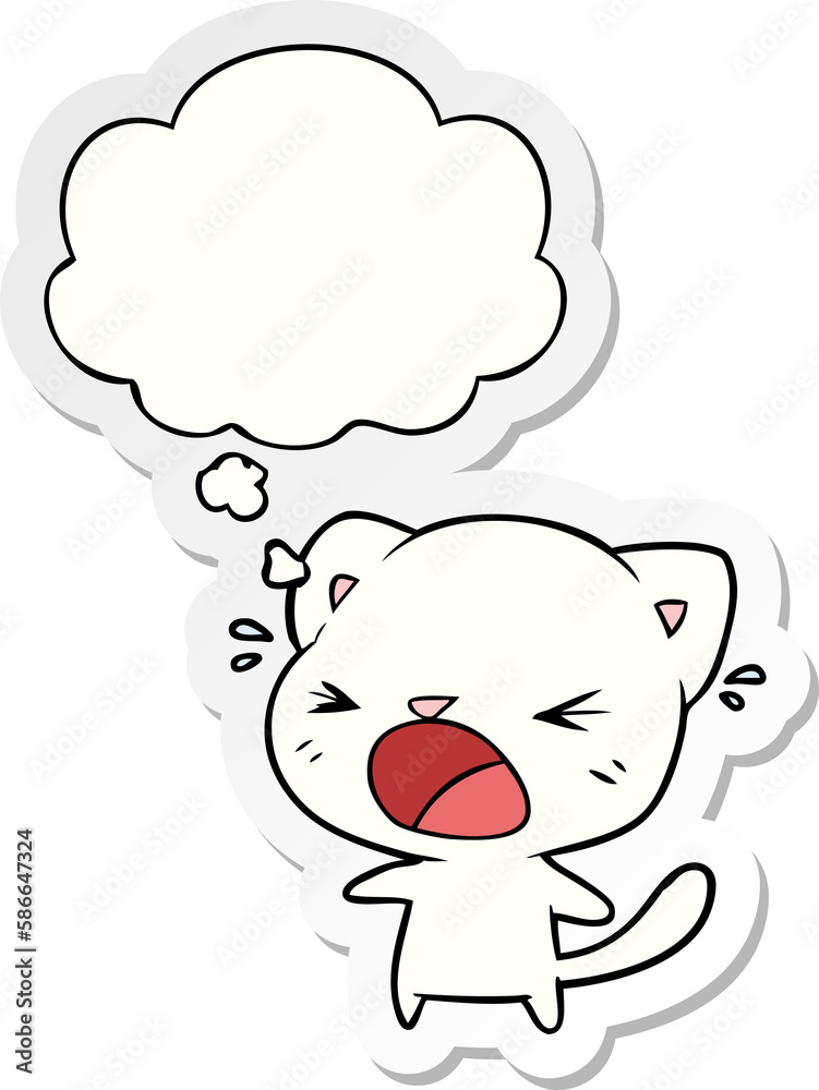 cartoon cat crying and thought bubble as a printed sticker cartoon cat crying and thought bubble as a printed sticker
