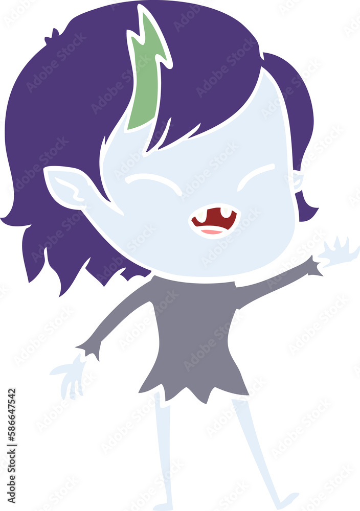 flat color style cartoon laughing vampire girl