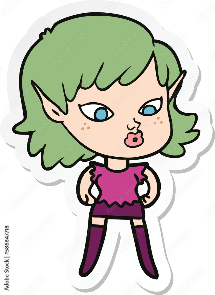 sticker of a pretty cartoon elf girl