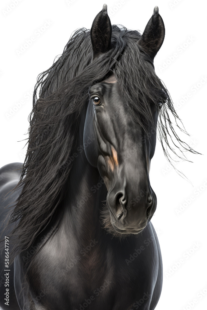 Fototapeta premium an equestrian-themed photographic illustration of a warm-blood brown draft horse rearing and running on a transparent background in PNG. T-shirt design. Generative AI