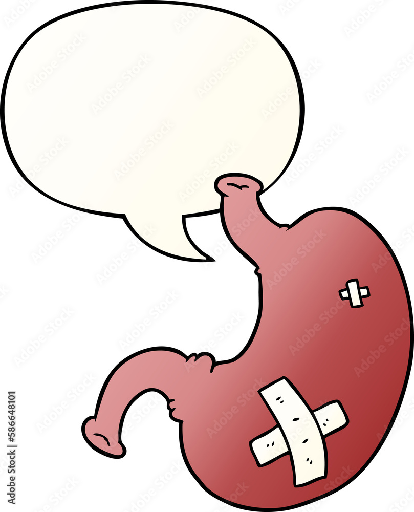 cartoon stomach and speech bubble in smooth gradient style cartoon stomach and speech bubble in smooth gradient style
