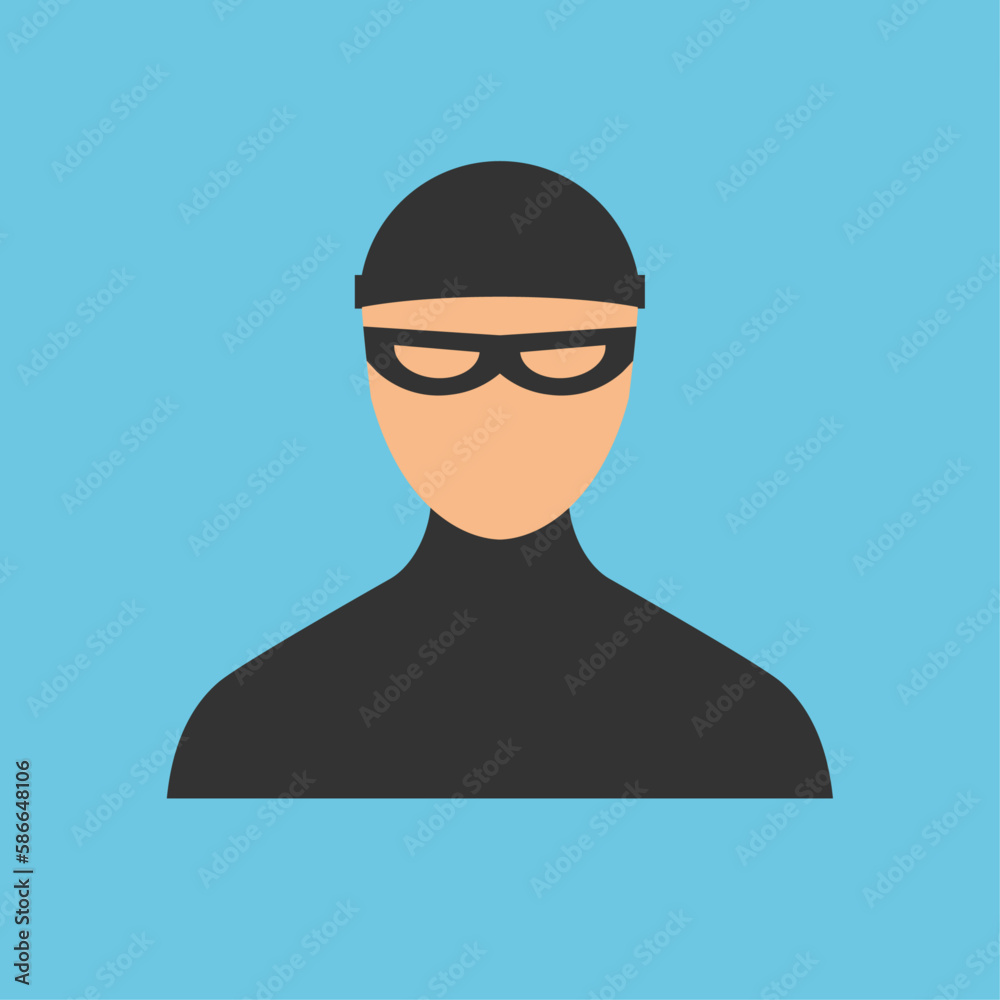 Thief with cap black icon. Criminal logo. Vector illustration in a flat trendy style. Vector illustration. Thief with cap black icon. Criminal logo. Vector illustration in a flat trendy style. Vector illustration.