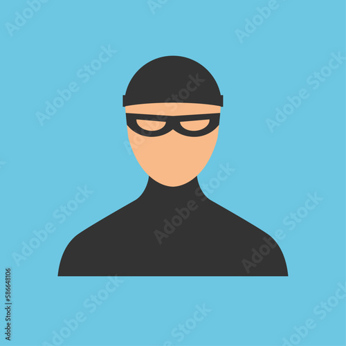 Thief with cap black icon. Criminal logo. Vector illustration in a flat trendy style. Vector illustration.