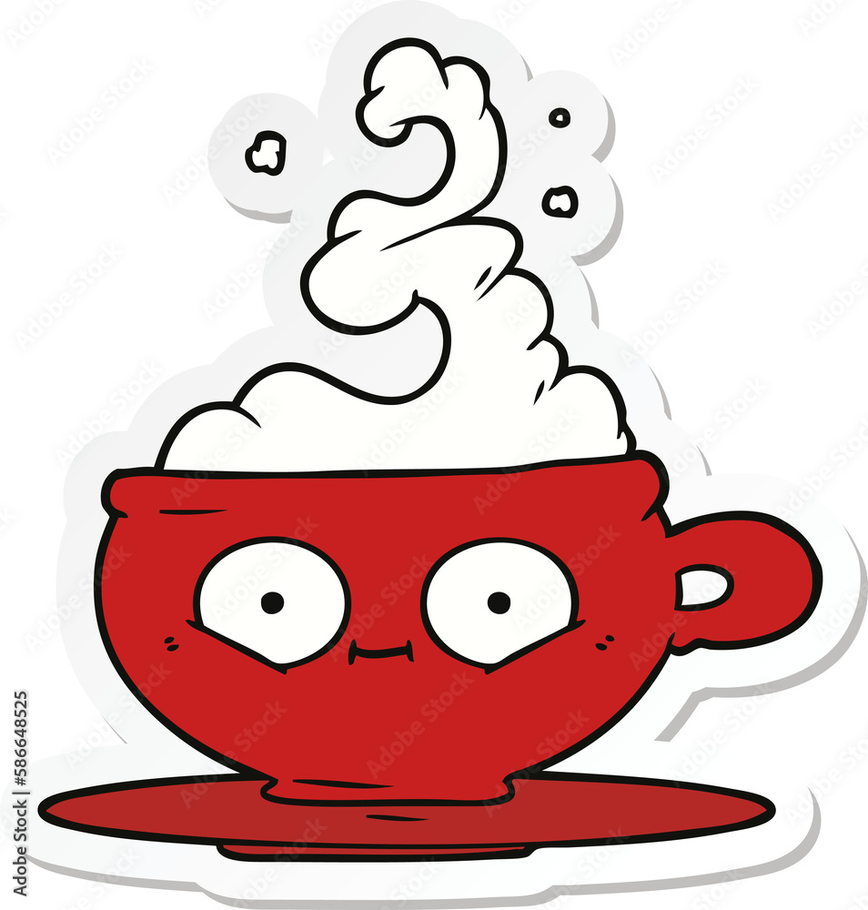 sticker of a cartoon hot cup of coffee sticker of a cartoon hot cup of coffee