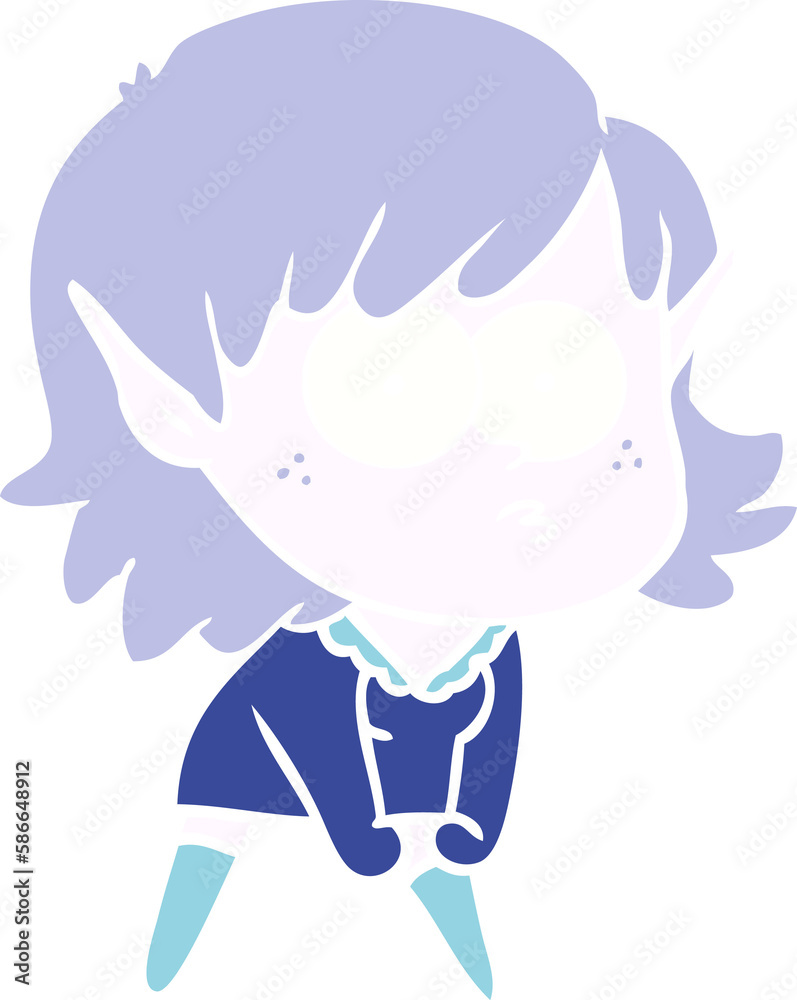 flat color style cartoon elf girl staring and crouching flat color style cartoon elf girl staring and crouching