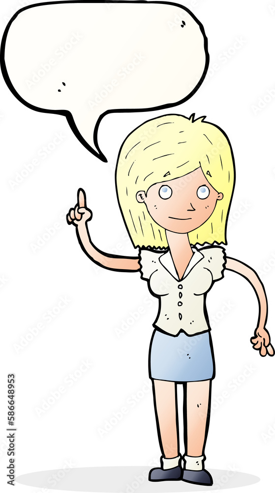 cartoon woman with idea with speech bubble cartoon woman with idea with speech bubble