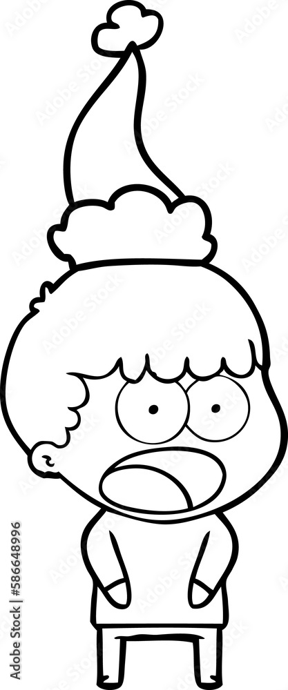 line drawing of a shocked man wearing santa hat line drawing of a shocked man wearing santa hat
