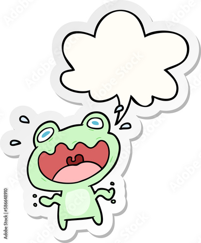 cute cartoon frog frightened and speech bubble sticker