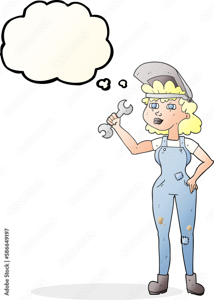 thought bubble cartoon woman with spanner thought bubble cartoon woman with spanner