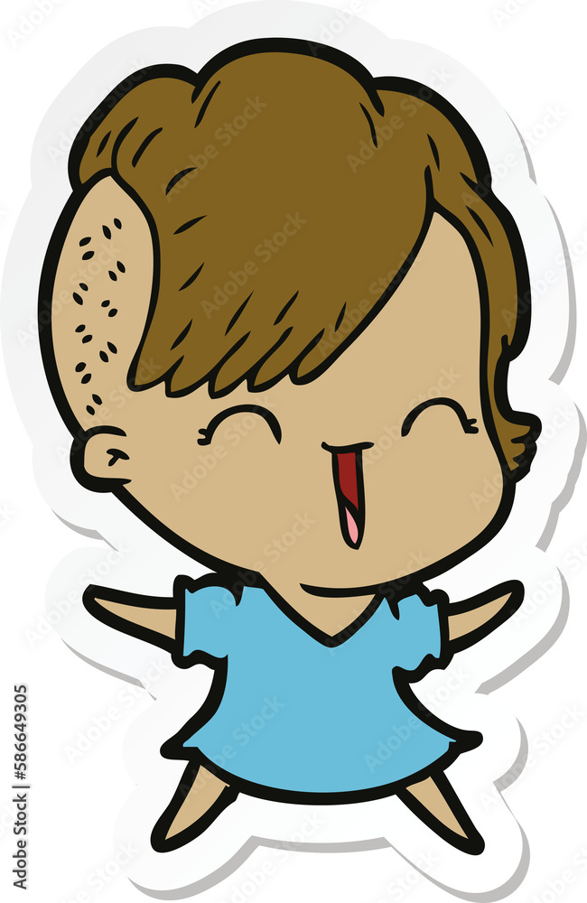 sticker of a cartoon happy hipster girl sticker of a cartoon happy hipster girl