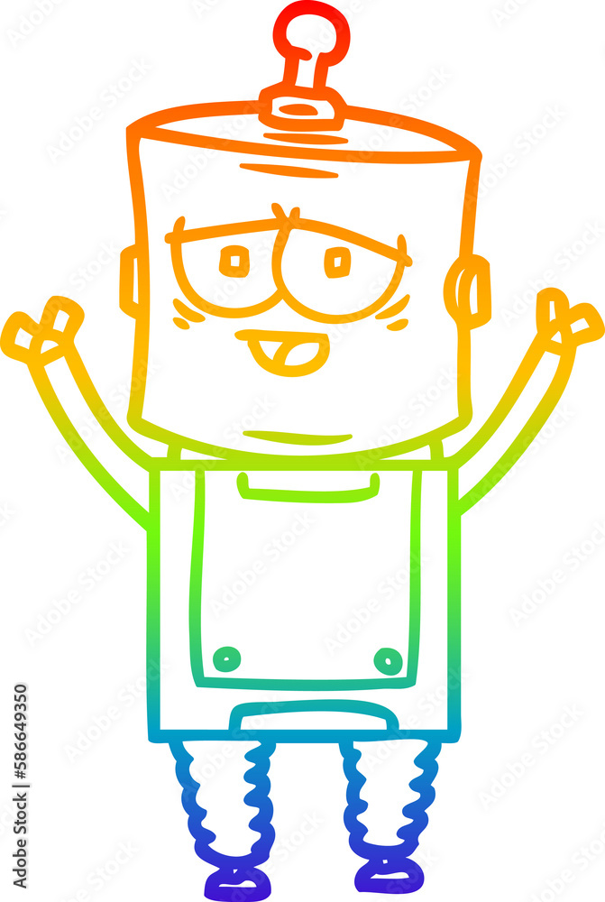 rainbow gradient line drawing cartoon robot