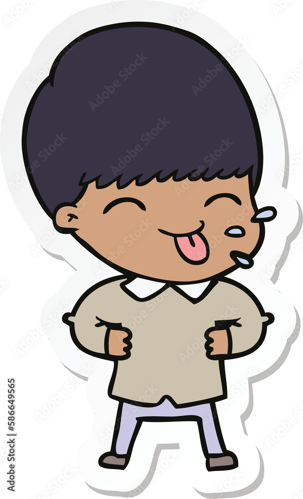 sticker of a cartoon boy sticking out tongue