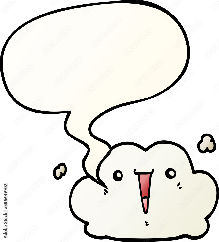 Obraz premium cute cartoon cloud and speech bubble in smooth gradient style