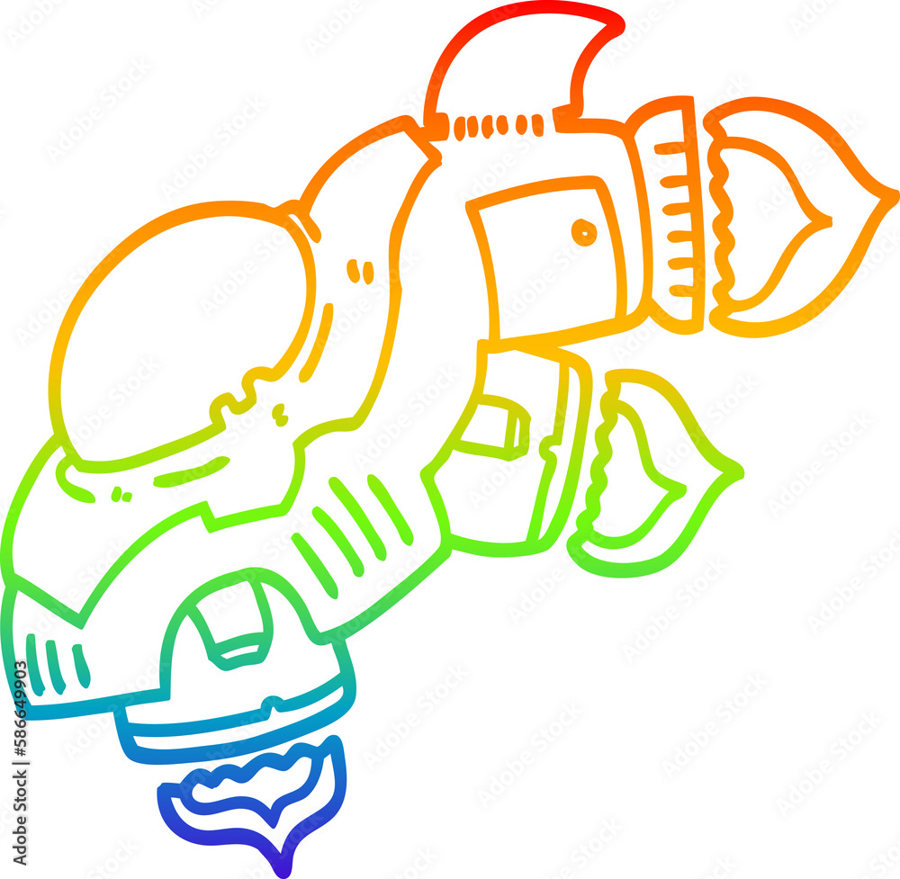 rainbow gradient line drawing cartoon space ship