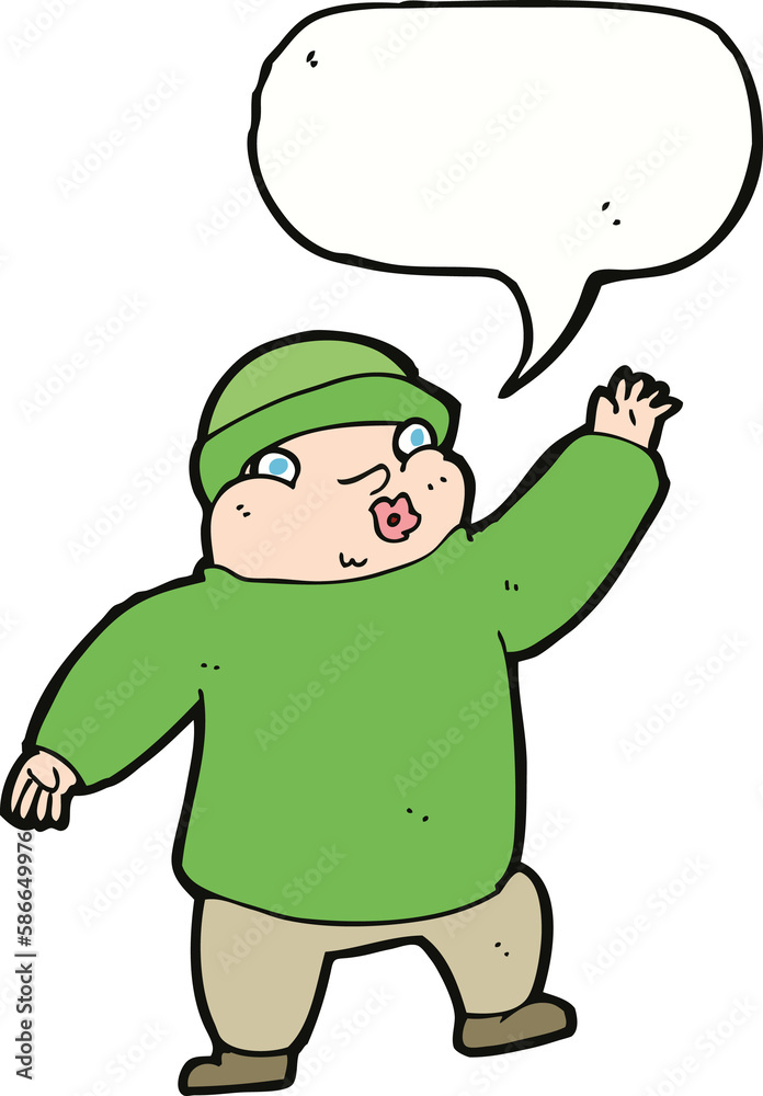 cartoon man in hat waving with speech bubble cartoon man in hat waving with speech bubble