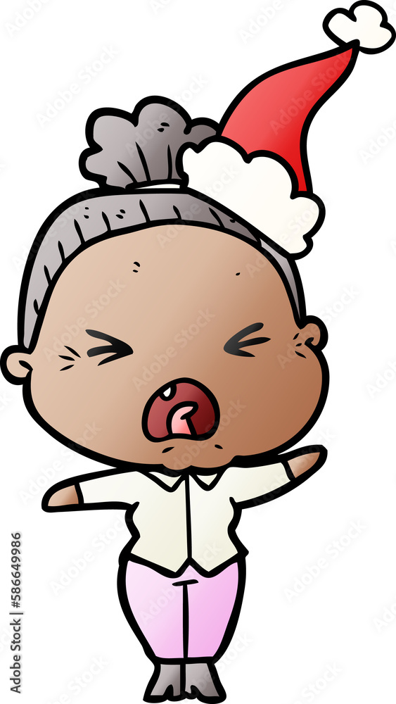 gradient cartoon of a angry old woman wearing santa hat gradient cartoon of a angry old woman wearing santa hat