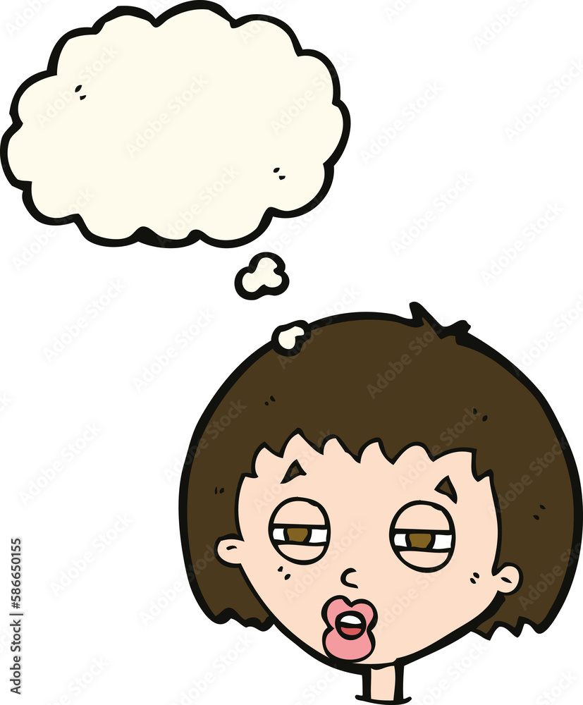 cartoon woman narrowing eyes with thought bubble cartoon woman narrowing eyes with thought bubble