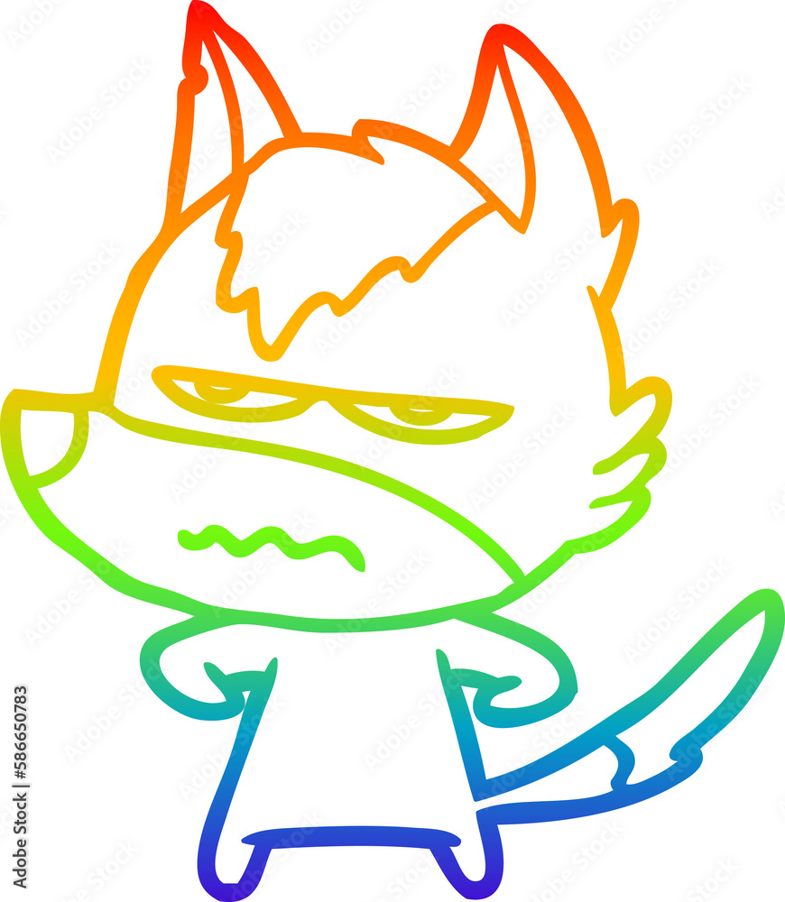 rainbow gradient line drawing cartoon annoyed wolf rainbow gradient line drawing cartoon annoyed wolf
