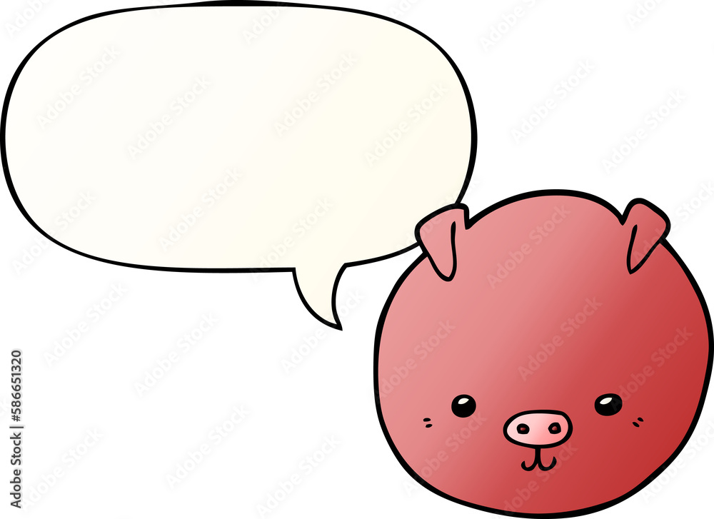 cartoon pig and speech bubble in smooth gradient style cartoon pig and speech bubble in smooth gradient style