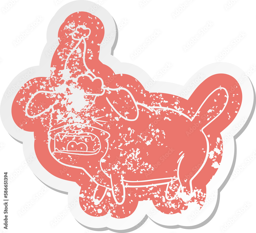 Fototapeta premium cartoon distressed sticker of a dog barking wearing santa hat