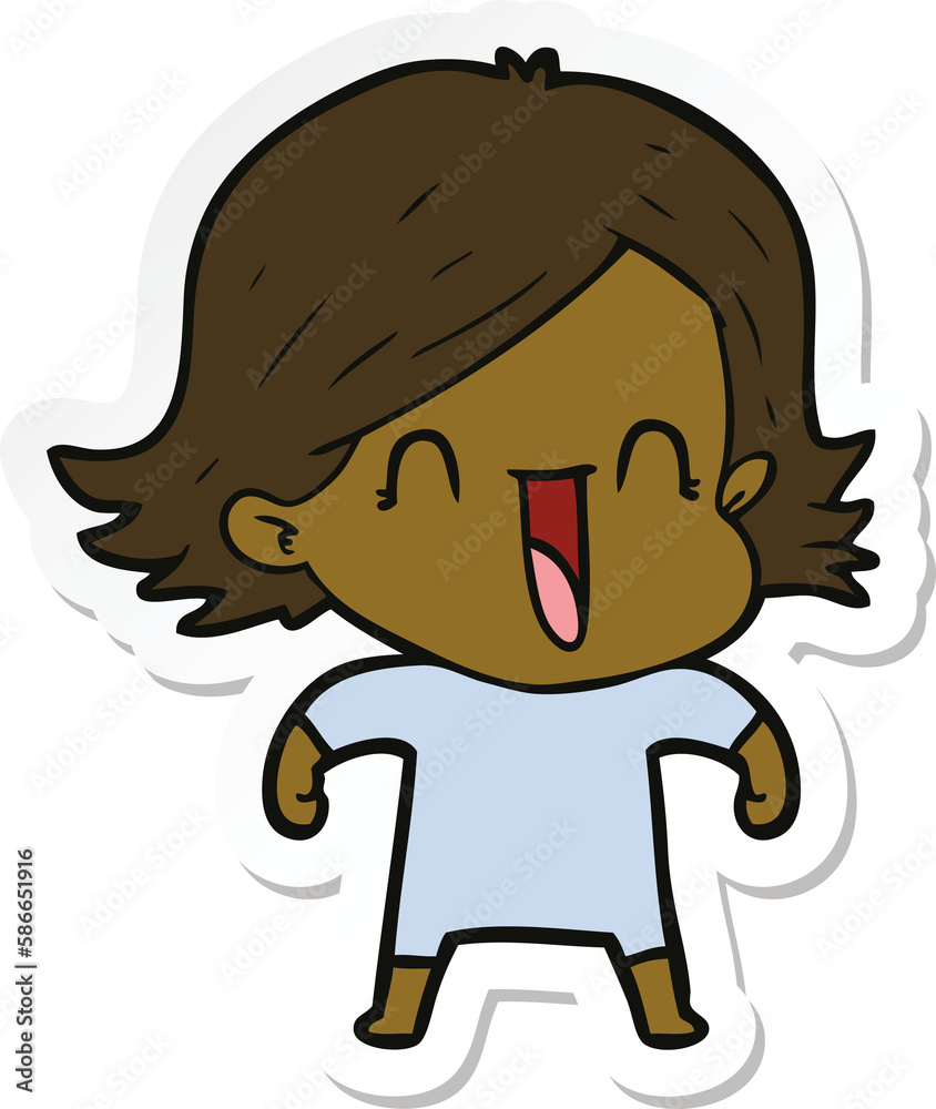 sticker of a cartoon happy woman sticker of a cartoon happy woman