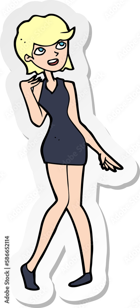 sticker of a cartoon woman in cocktail dress sticker of a cartoon woman in cocktail dress