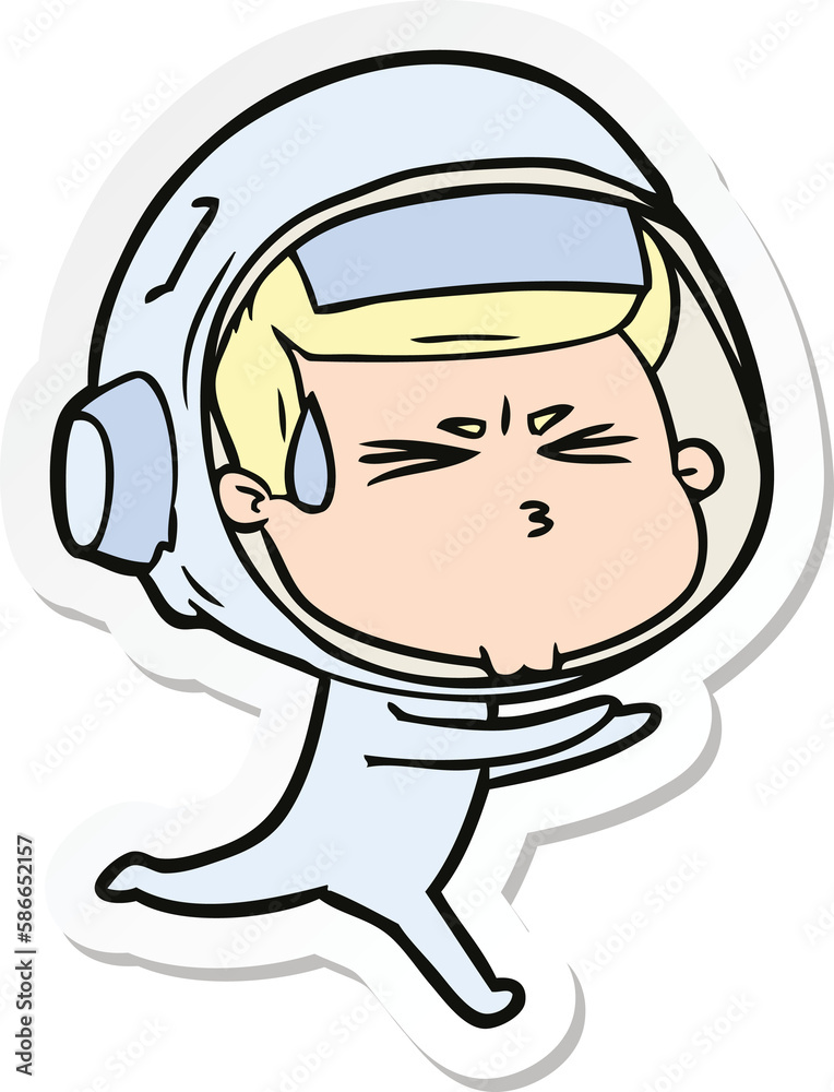 sticker of a cartoon stressed astronaut