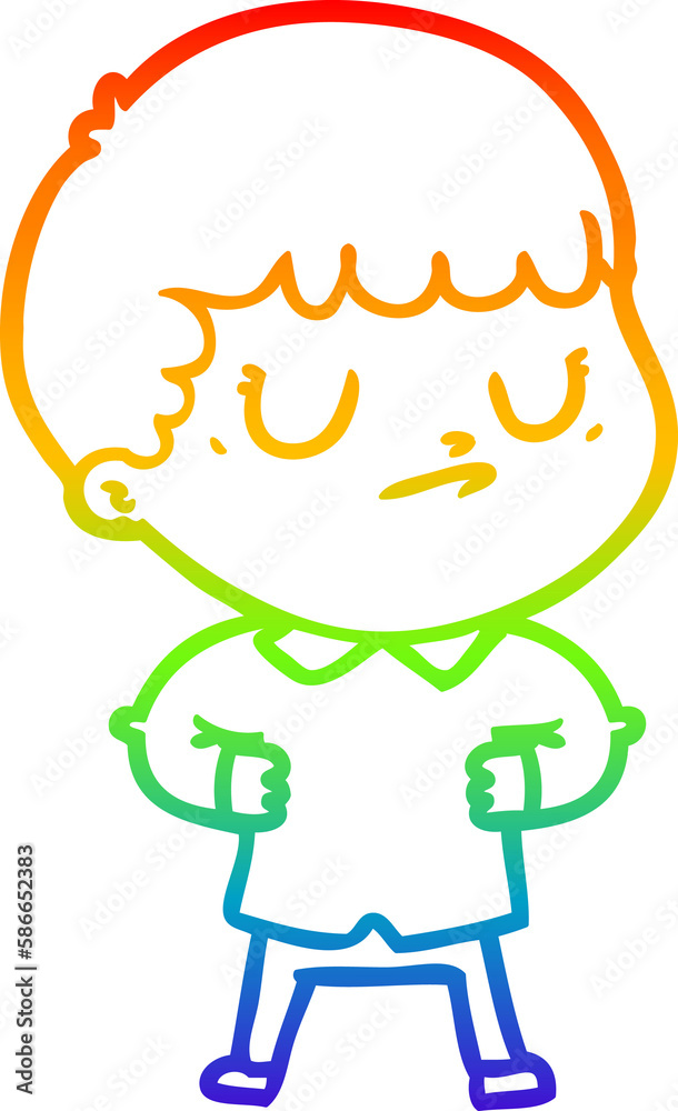 rainbow gradient line drawing cartoon grumpy boy