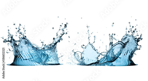 Blue Water splashes on a white background. Generative AI.