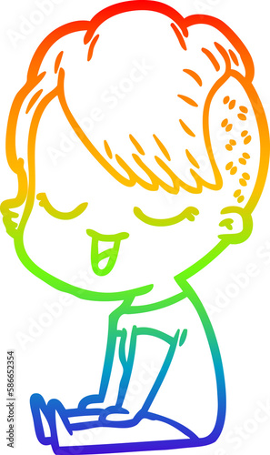 rainbow gradient line drawing happy cartoon girl