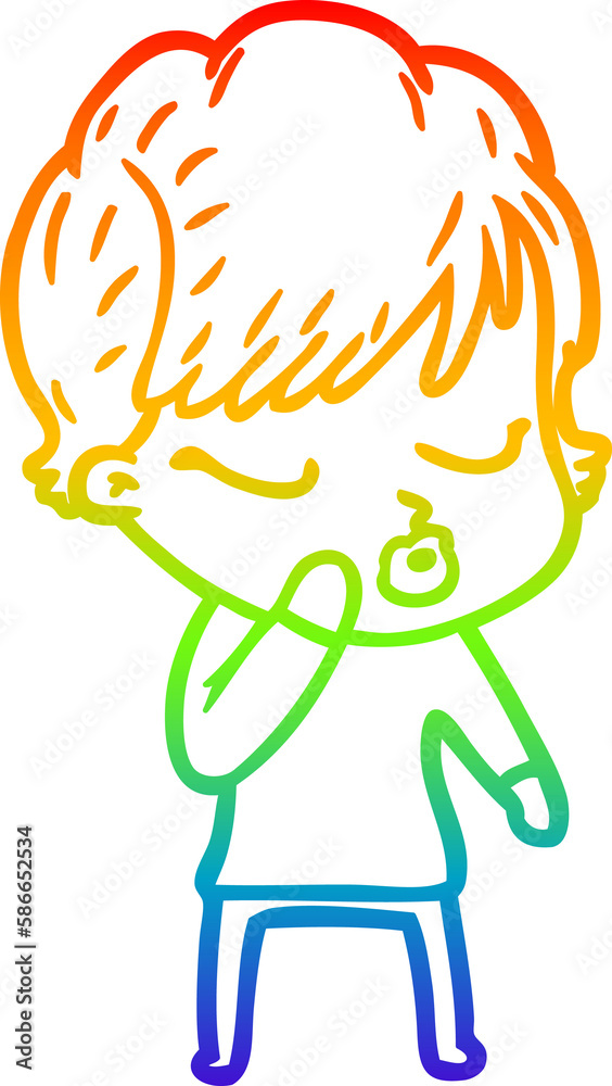 rainbow gradient line drawing cartoon woman with eyes shut