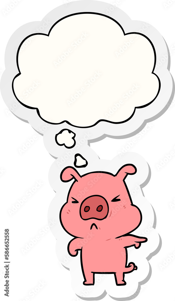cartoon angry pig and thought bubble as a printed sticker cartoon angry pig and thought bubble as a printed sticker