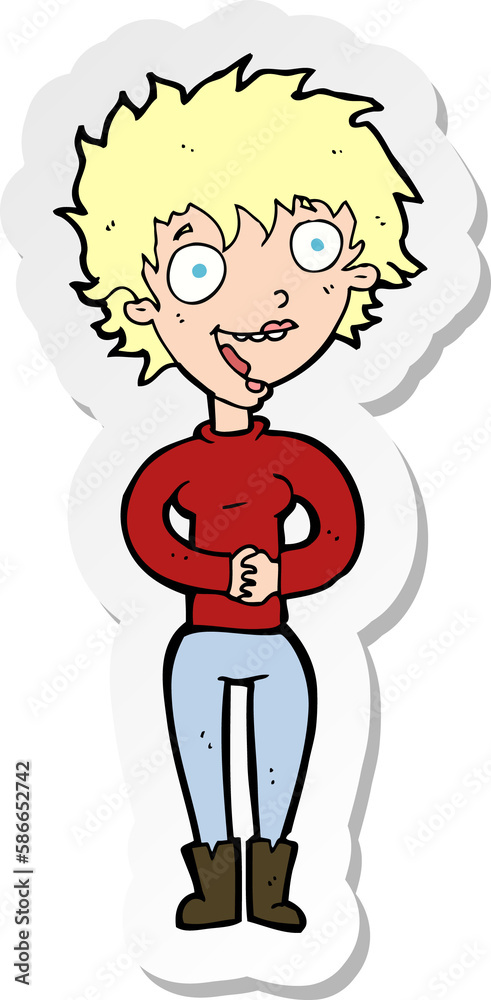 sticker of a cartoon crazy excited woman sticker of a cartoon crazy excited woman