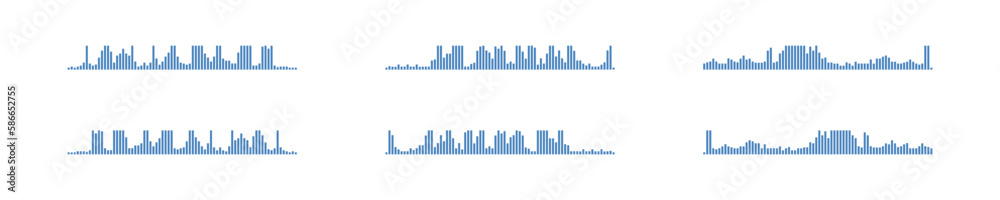 Audio wave blue set icon. Sound music equalizer collection. Line art vector isolated illustration