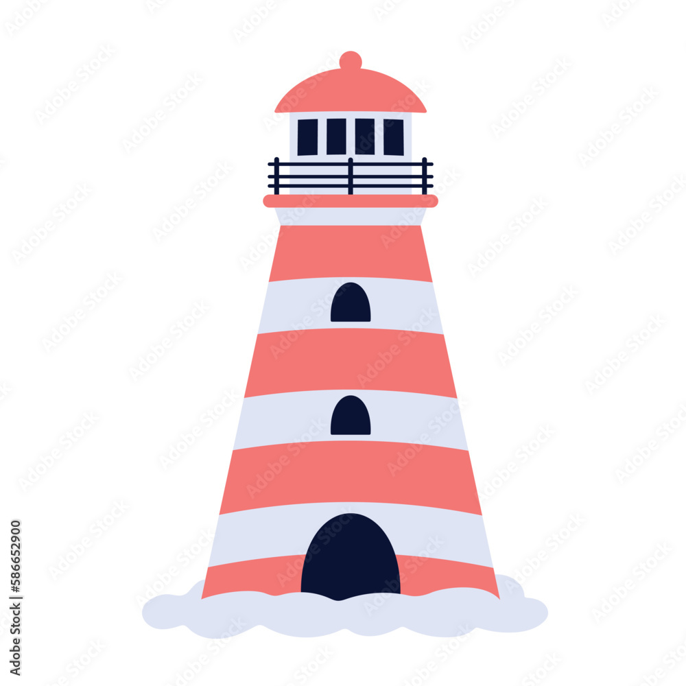 vector illustration of cartoon lighthouse isolated on white