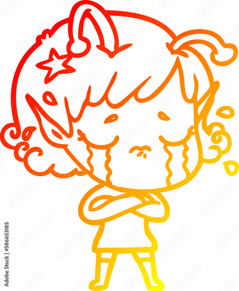 warm gradient line drawing cartoon crying alien girl warm gradient line drawing cartoon crying alien girl