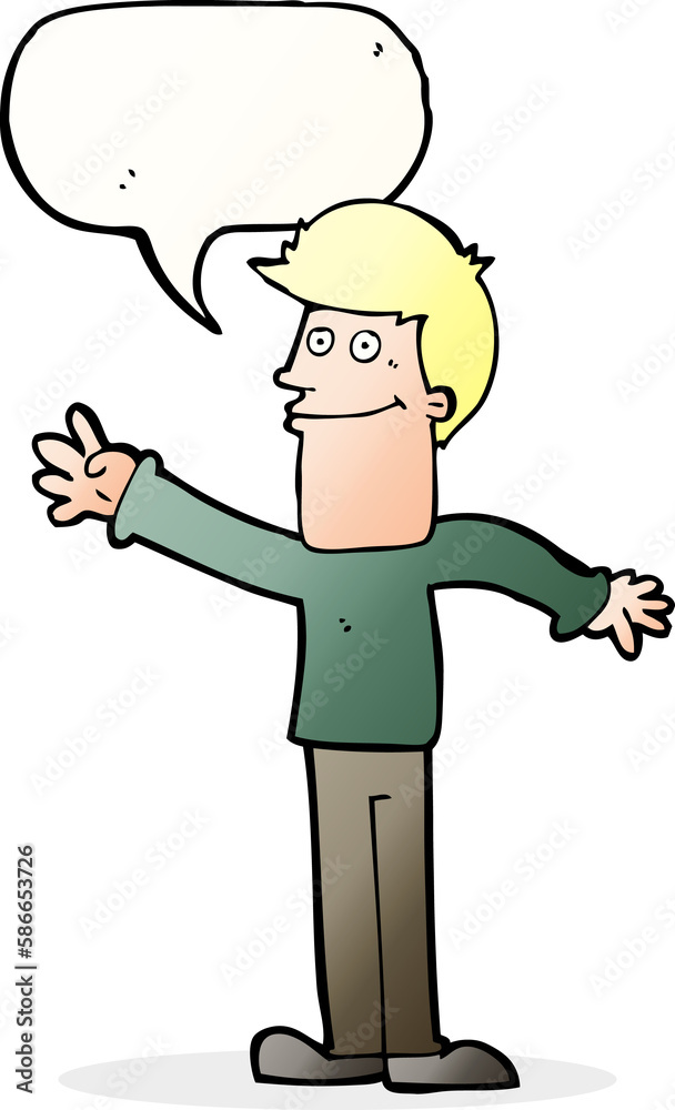 cartoon happy man waving with speech bubble cartoon happy man waving with speech bubble