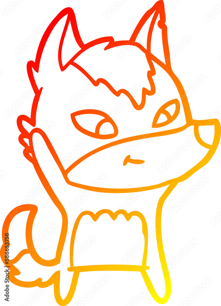 Obraz premium warm gradient line drawing friendly cartoon wolf