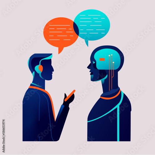 Man communicating with robot. man communicating with artificial intelligence vector illustration