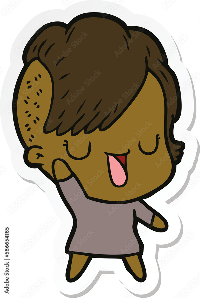 sticker of a cute cartoon girl with hipster haircut sticker of a cute cartoon girl with hipster haircut