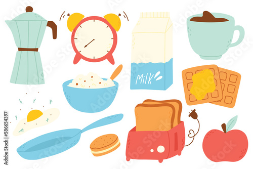 Set of good morning elements in flat style. Vector illustration. Collection of objects for the morning.
