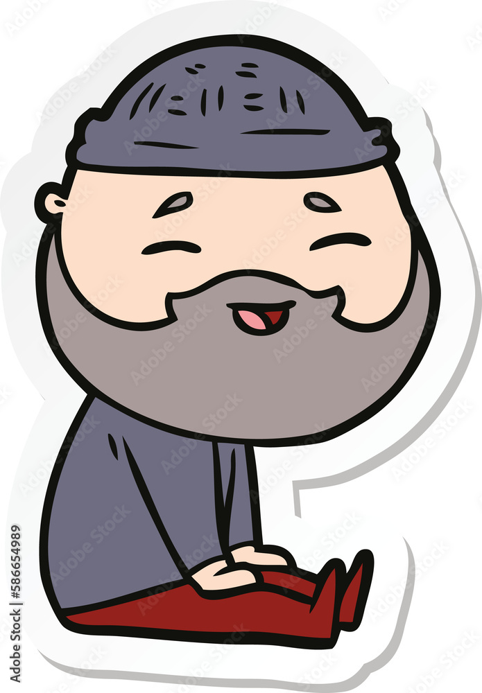 sticker of a cartoon happy bearded man