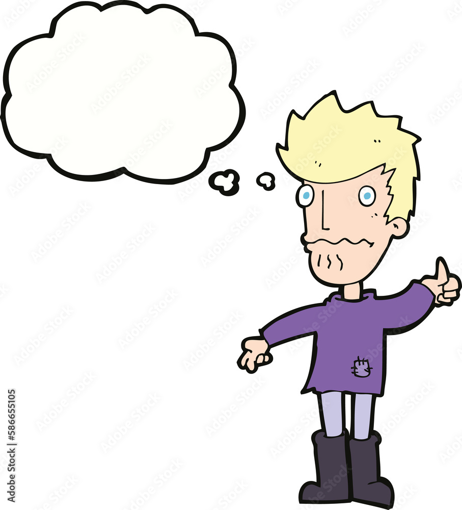 cartoon worried man giving thumbs up symbol with thought bubble cartoon worried man giving thumbs up symbol with thought bubble
