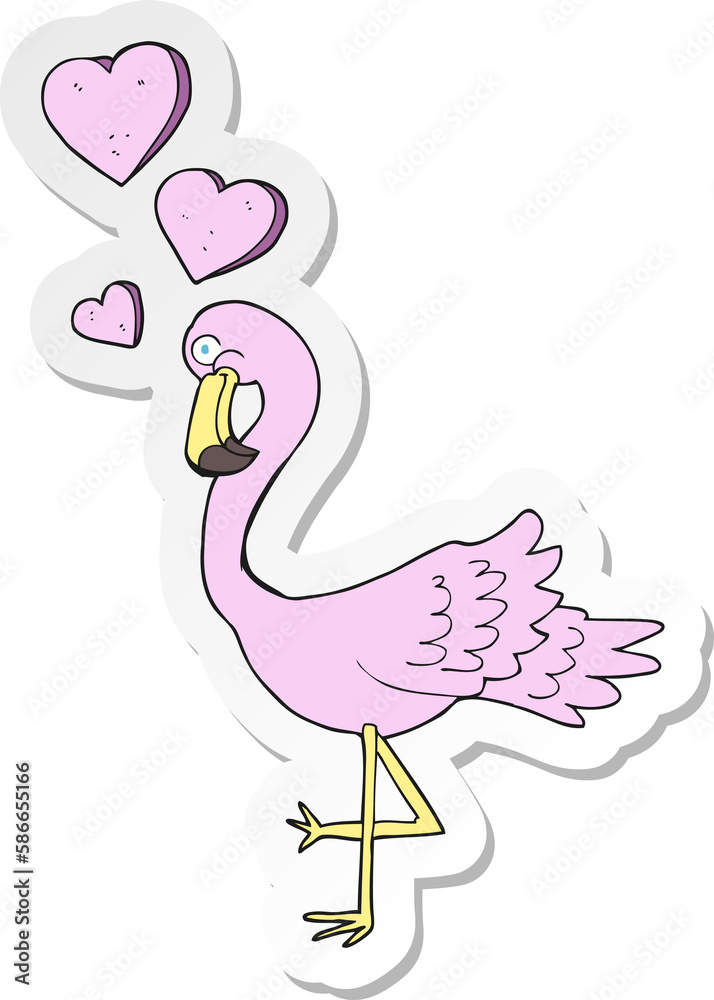 sticker of a cartoon flamingo in love